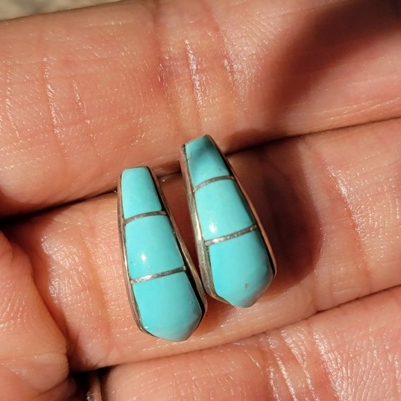 Gorgeous Native American handmade baby blue turquoise inlay 925 sterling silver - Picture 2 of 16